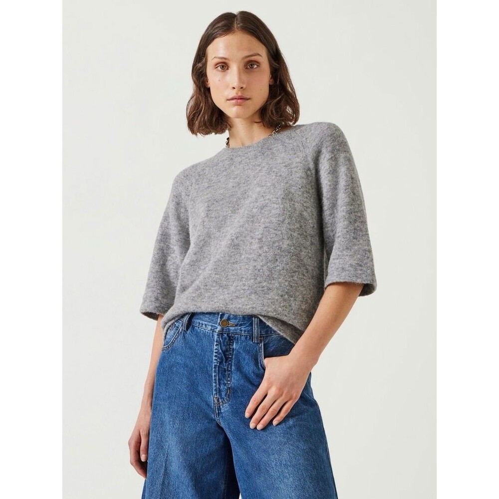 Hush Womens Lucia Short Sleeve Alpaca Blend Crew Neck Sweater Gray Size Small